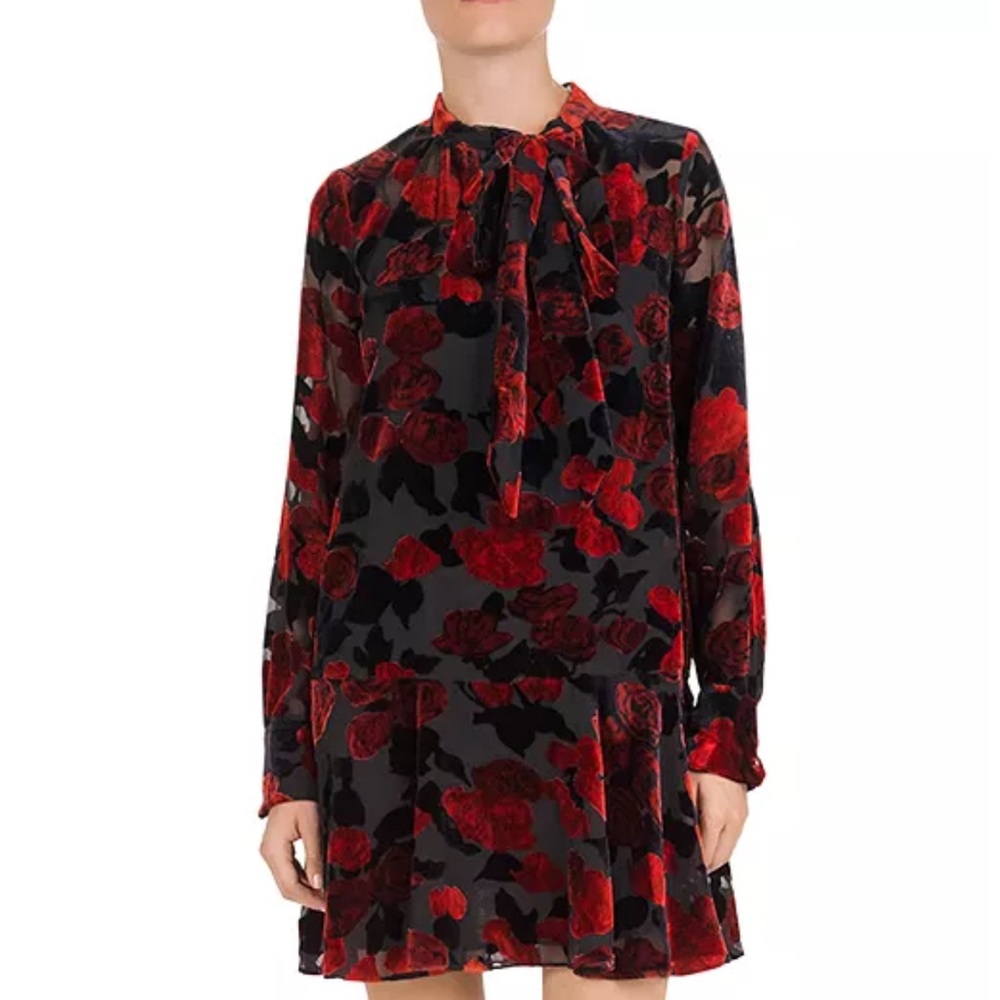 The Kooples Painted Roses Burnout Velvet Mini Dress